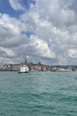 istanbul,Turkey.August 12,2022.citylines ferry and istanbul view from the Eminonu pier of Istanbul