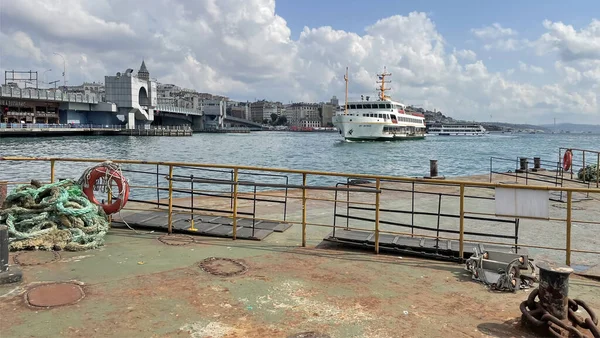 istanbul,Turkey.August 12,2022.citylines ferry and istanbul view from the Eminonu pier of Istanbul