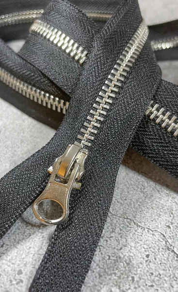 Black Zipper Grey Background —  Fotos de Stock