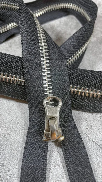 Black Zipper Grey Background — 스톡 사진