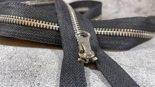 Black Zipper Grey Background — 스톡 사진