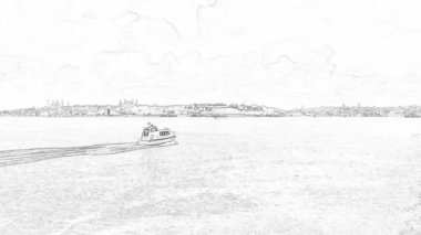 istanbul,Turkey.August 12,2022.Istanbul and Bosphorus view from the city lines ferry in summer with cartoon effects