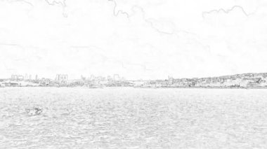 istanbul,Turkey.August 12,2022.Istanbul and Bosphorus view from the city lines ferry in summer with cartoon effects