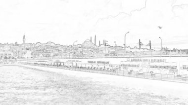 istanbul,Turkey.August 12,2022.Istanbul and Bosphorus view from the city lines ferry in summer with cartoon effects