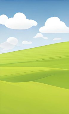 Mavi gökyüzü ve bulutlu yeşil alan