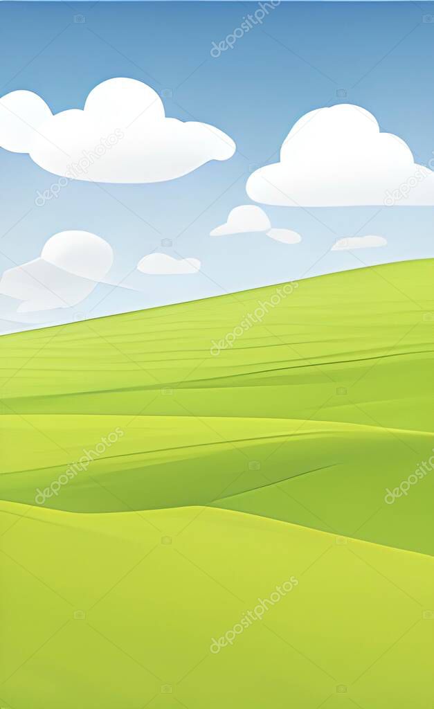 green field with blue sky and clouds