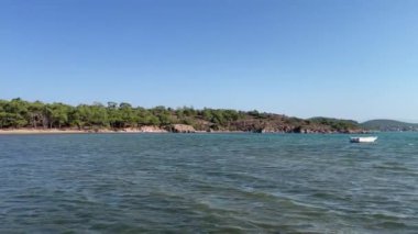 Ayvalik,Balikesir,Turkey.August 12,2022. Aegean sea and Ayvalik nature view in the early morning in summer.