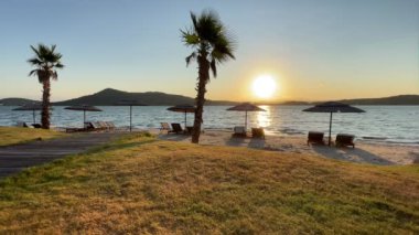 Ayvalik,Balikesir,Turkey.August 12,2022. Aegean sea and Ayvalik nature view in the early morning in summer.