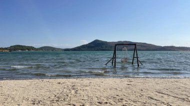 Ayvalik,Balikesir,Turkey.August 11,2022.Ivy Sailing Resort Hotel, located on the Seytan Sofrasi road of Ayvalik district, has a bird's eye view of Ayvalik Bay, Ayvalik Islands and Cunda Island. Holiday and summer view from the hotel.