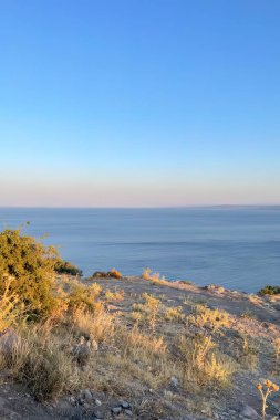Assos,Turkey.August 12,2022.Summer vacation and Aegean sea view from Assos, located across the island of Lesbos