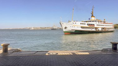 Kadikoy,istanbul,Turkey. August 13 ,2022.Bosphorus and city line ferries view from Kadikoy district and pier in istanbul.