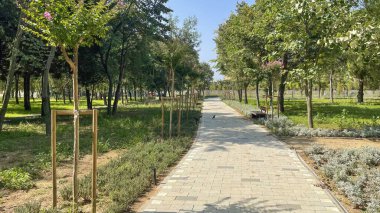 Atakoy, Istanbul, Turkey. August 28,2022. View from Ayamama Valley habitat park with its green nature in Atakoy district.