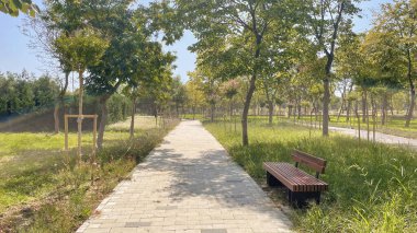 Atakoy, Istanbul, Turkey. August 28,2022. View from Ayamama Valley habitat park with its green nature in Atakoy district.