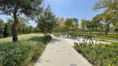 Atakoy, Istanbul, Turkey. August 28,2022. View from Ayamama Valley habitat park with its green nature in Atakoy district.