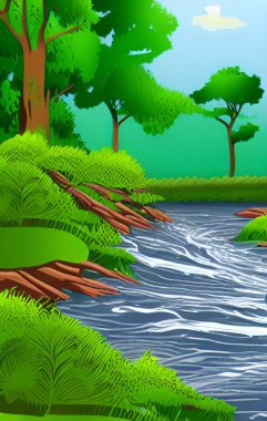 landscape with trees and river from nature