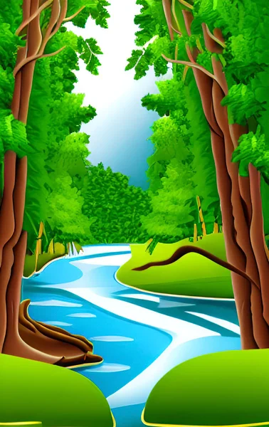 Landscape Trees River Nature — Image vectorielle