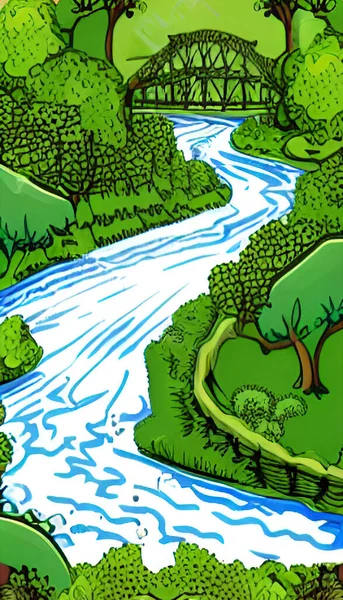 Landscape Trees River Nature — Stock vektor