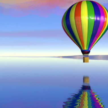 hot air balloon in the sky and reflection