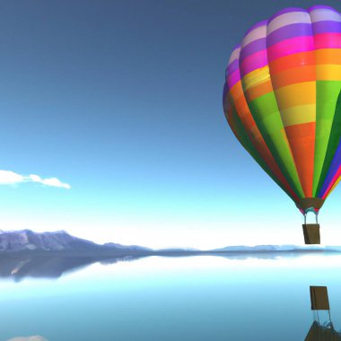hot air balloon in the sky and reflection