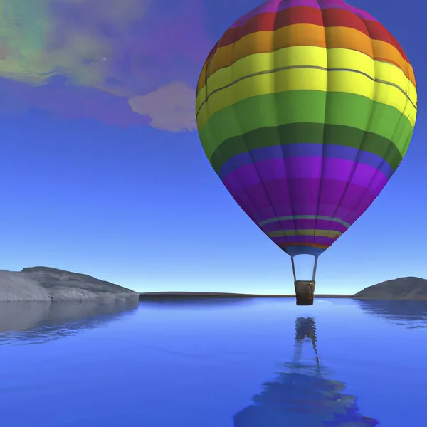 hot air balloon in the sky and reflection