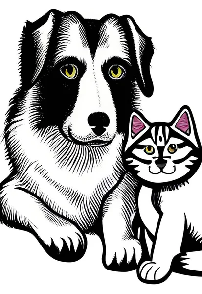 Close Cat Dog Portrait — Vector de stock