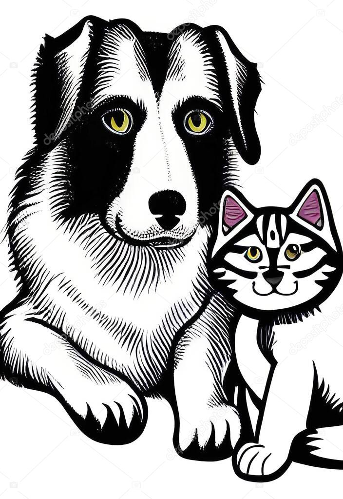 Close up cat and dog portrait