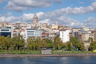 istanbul,Turkey.September 5,2022. Golden Horn and Istanbul view from Halic metro bridge on a partly cloudy and clear day.