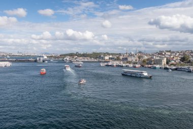 istanbul,Turkey.September 5,2022. Golden Horn and Istanbul view from Halic metro bridge on a partly cloudy and clear day.