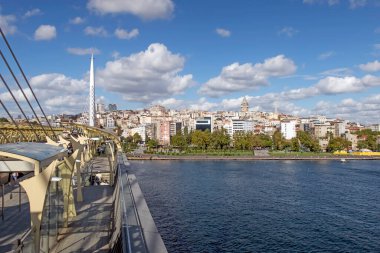 istanbul,Turkey.September 5,2022. Golden Horn and Istanbul view from Halic metro bridge on a partly cloudy and clear day.