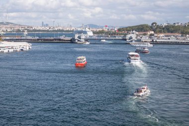 istanbul,Turkey.September 5,2022. Golden Horn and Istanbul view from Halic metro bridge on a partly cloudy and clear day.