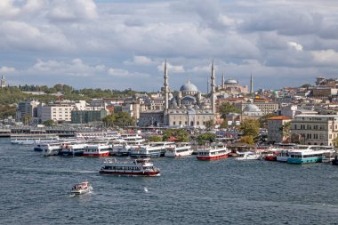 istanbul,Turkey.September 5,2022. Golden Horn and Istanbul view from Halic metro bridge on a partly cloudy and clear day.