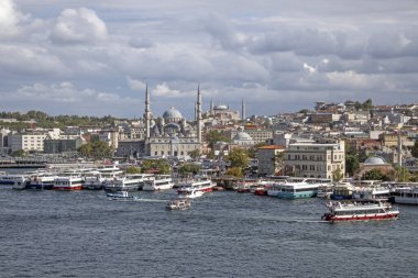 istanbul,Turkey.September 5,2022. Golden Horn and Istanbul view from Halic metro bridge on a partly cloudy and clear day.