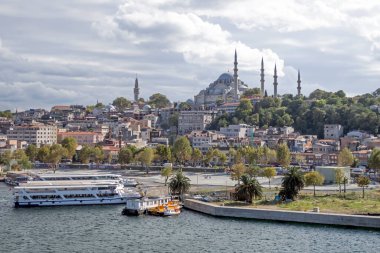 istanbul,Turkey.September 5,2022. Golden Horn and Istanbul view from Halic metro bridge on a partly cloudy and clear day.