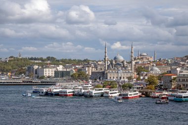 istanbul,Turkey.September 5,2022. Golden Horn and Istanbul view from Halic metro bridge on a partly cloudy and clear day.
