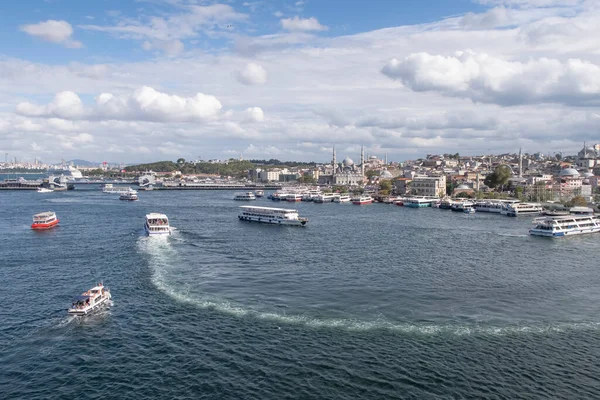 istanbul,Turkey.September 5,2022. Golden Horn and Istanbul view from Halic metro bridge on a partly cloudy and clear day.