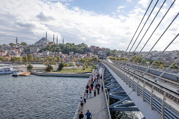 istanbul,Turkey.September 5,2022. Golden Horn and Istanbul view from Halic metro bridge on a partly cloudy and clear day.
