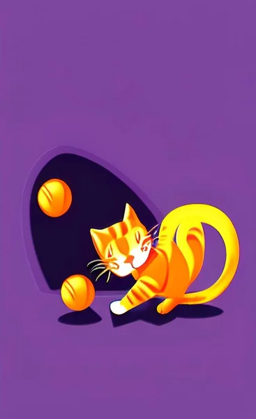 Cat Playing Ball Home — Stockvektor