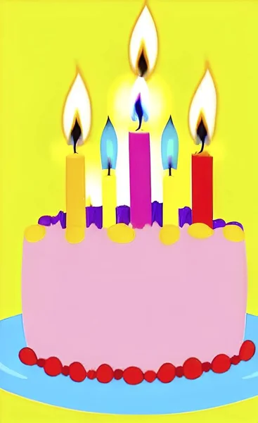Birthday Cake Burning Colorful Candles — Stock Vector