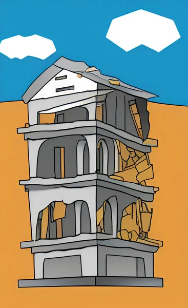 Deprem Gerçekliği Dünyadaki Yıkılmış Binalar — Stok Vektör