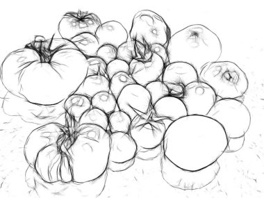 Karikatür efektli büyük ve küçük domatesler..