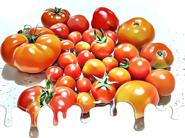 Großaufnahme Großer Und Kleiner Tomaten Mit Cartoon Effekt — Stockfoto