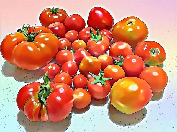 Γκρο Πλαν Μεγάλες Και Μικρές Ντομάτες Εφέ Κινουμένων Σχεδίων — Φωτογραφία Αρχείου