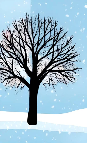 Drzewa Liściaste Opady Śniegu Zimą — Wektor stockowy