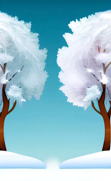 Yaprak Döken Ağaçlar Kışın Yağan Kar — Stok Vektör