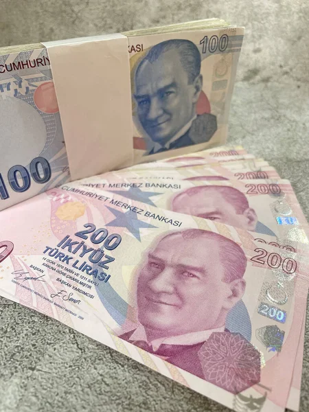 Nahaufnahme Der Türkischen Lira Banknoten Für Finanzen Und Wirtschaft — Stockfoto