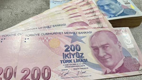 Närbild Turkiska Lira Sedlar För Finans Och Ekonomi — Stockfoto