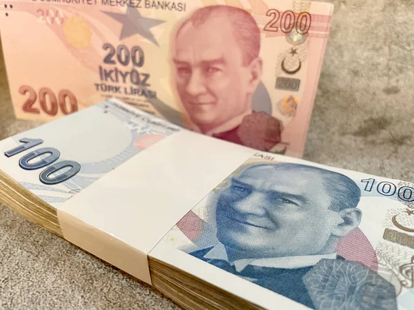Nahaufnahme Der Türkischen Lira Banknoten Für Finanzen Und Wirtschaft — Stockfoto