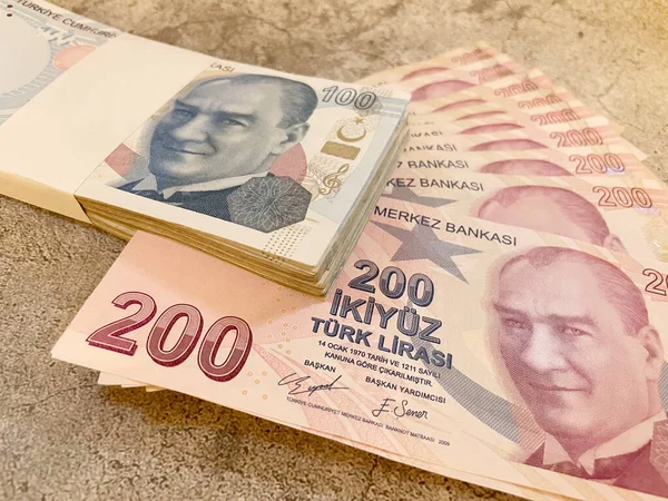 Close Turecké Liry Bankovky Pro Finance Ekonomiku — Stock fotografie