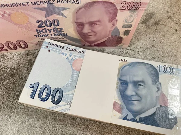 Közeli Török Líra Bankjegyek Pénzügyi Gazdasági Célokra — Stock Fotó