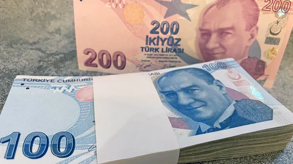 Close Billets Lire Turque Pour Finance Économie — Photo